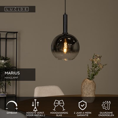 Lucide MARIUS - Hanglamp - Ø 30 cm - 1xE27 - Zwart